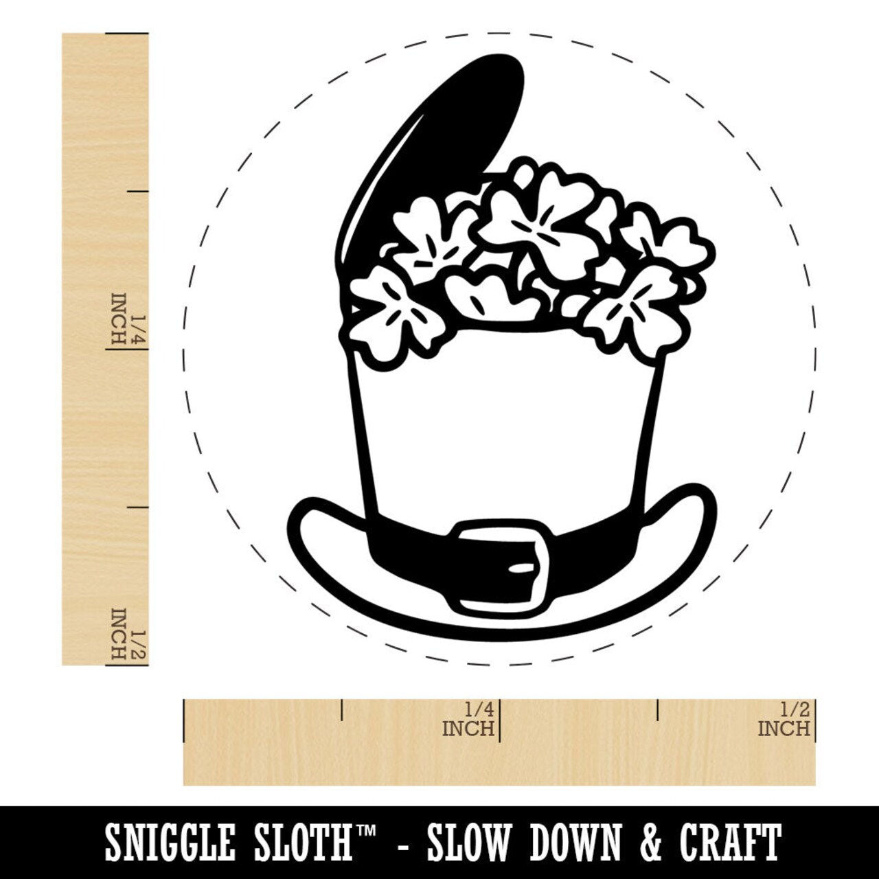 Lucky Leprechaun Hat Filled with Shamrock Clover Saint Patricks Day Rubber Stamp for Stamping Crafting Planners